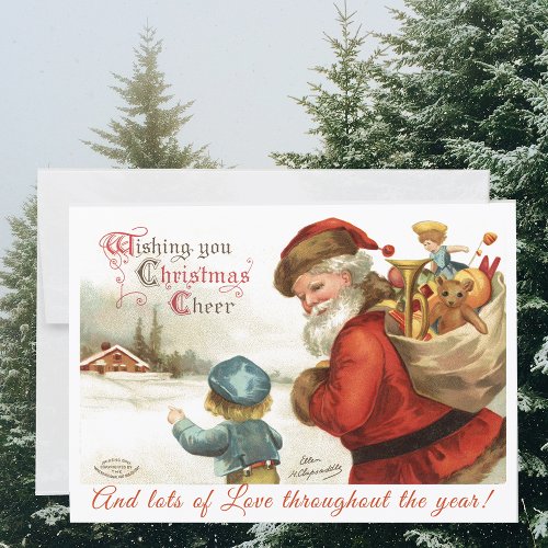 Custom Vintage Santa Claus and Child Christmas Holiday Card