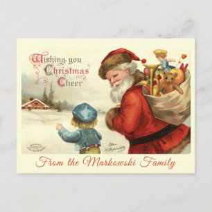 Custom Vintage Santa Claus and Child Christmas Holiday Postcard