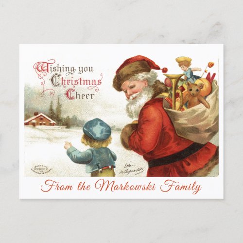 Custom Vintage Santa Claus and Child Christmas Holiday Postcard