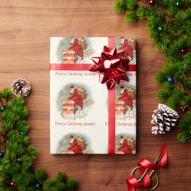 Custom Vintage Santa Claus Merry Christmas Wrapping Paper (Holiday Gift)