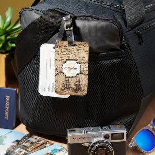 Custom Vintage Sepia Map Monogram Name Luggage Tag