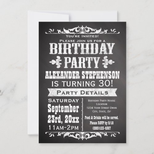 Custom Vintage Slate Chalkboard Birthday Party Custom Announcements