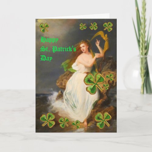 Custom Vintage St Patricks Day Harp of Erin Card