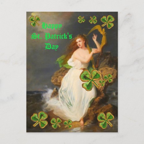 Custom Vintage St Patricks Day Harp of Erin Holiday Postcard