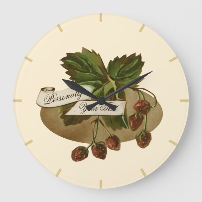 Custom Vintage Strawberries Retro Fruit Old School Large Clock (Front)