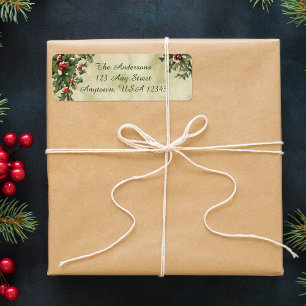 Custom Vintage Style Holly on Gold Background Label