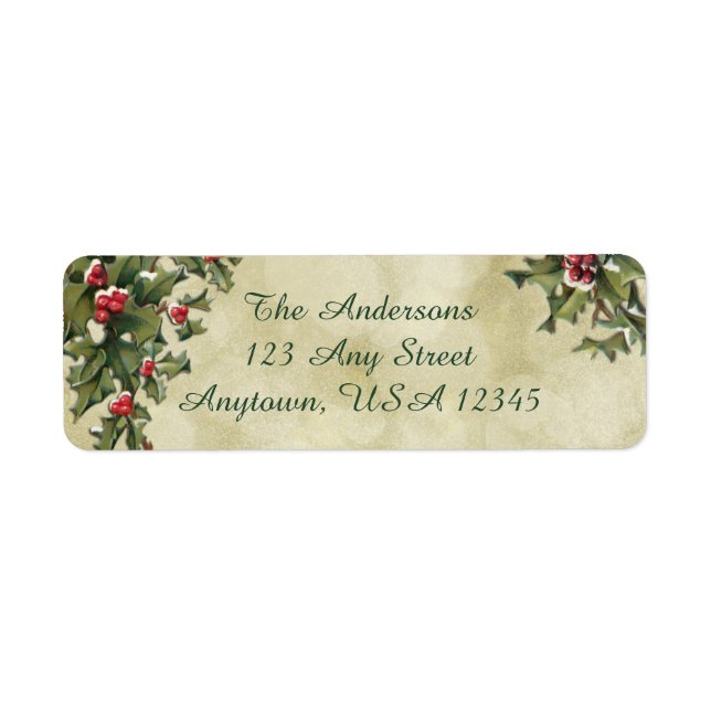 Custom Vintage Style Holly on Gold Background Label (Front)