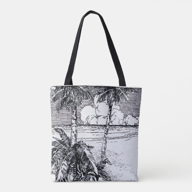 Custom Vintage Tropical Beach Etching Tote Bag (Back)