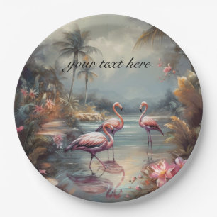Custom Vintage Tropical Flamingo Botanical Plates
