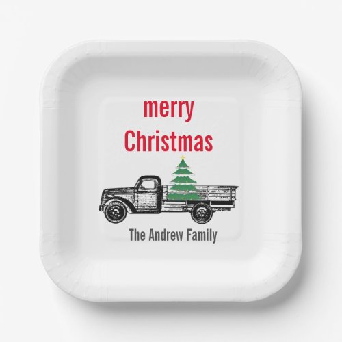 Custom Vintage Truck Merry Christmas Tree Country  Paper Plates