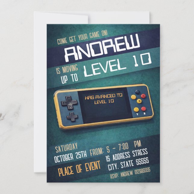 Custom Vintage Video Game birthday Invitation (Front)