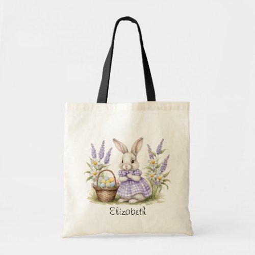 Custom Vintage Watercolor Floral Easter Bunny Tote Bag