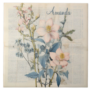 Custom Vintage Watercolor Natural Wildflower Ceramic Tile