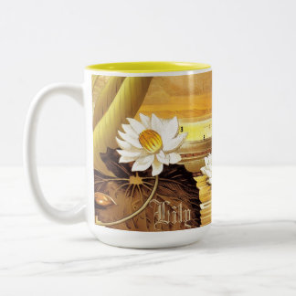 Custom Vintage White Nymphaea Lotus Water Lily Two-Tone Coffee Mug