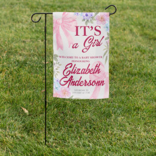 Custom Vintage Wildflower It's a Girl Pink Bow Garden Flag