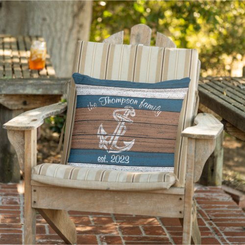 Custom Vintage Wood Planks Pattern Nautical Anchor Outdoor Pillow
