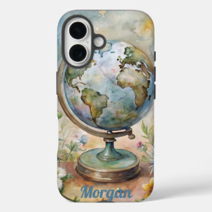 Custom Vintage World Travel Art iPhone 16 Case