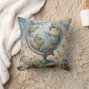 Custom Vintage World Travel Art Throw Pillow