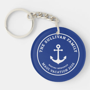 Custom Vintage Yacht Club Anchor Family Badge Keychain