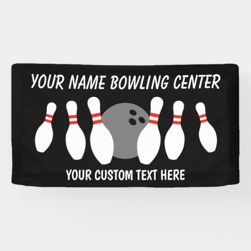 Custom vinyl banner with bowling ball and pins