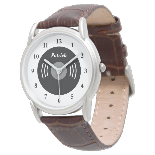 Custom vinyl phonograph record design men's watch  (Angled)
