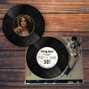 Custom Vinyl Record Music Milestone Birthday Photo Invitation