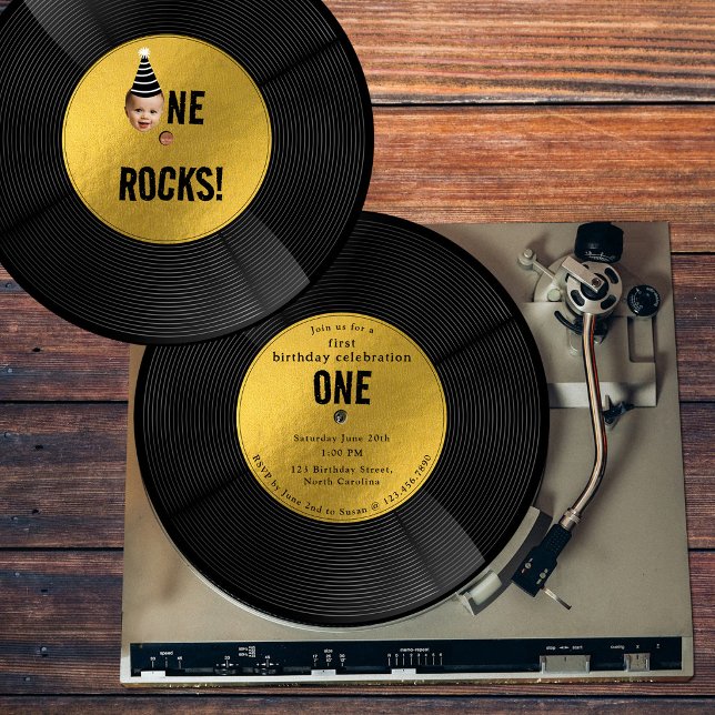 Custom Vinyl Record Music One Rocks Birthday Face Invitation (Custom Vinyl Record Music One Rocks Birthday Face Invitation)