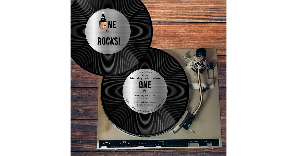 Custom Vinyl Record Music One Rocks Birthday Face Invitation | Zazzle
