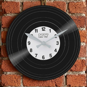 Custom Vinyl Record Vintage Monogram Clock