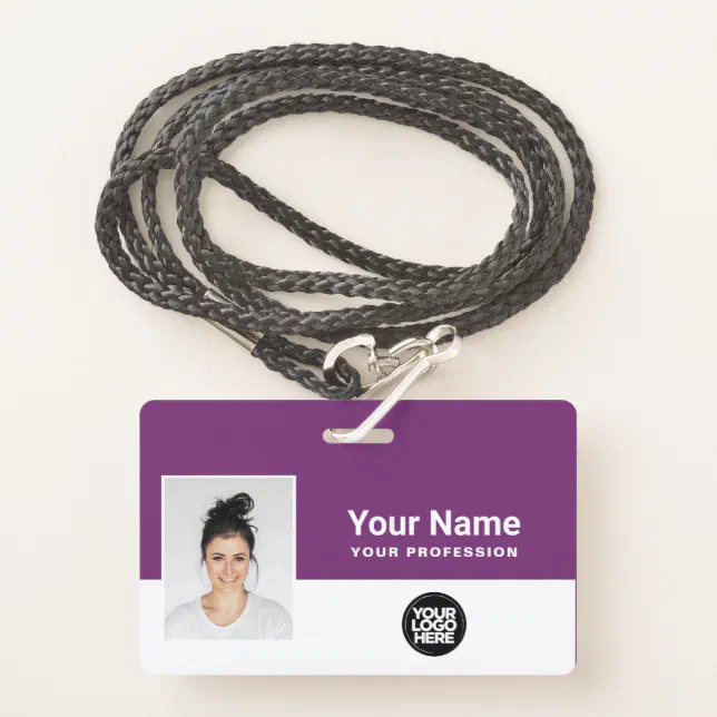 Custom Violet Employee Logo Name Photo Lanyard Badge | Zazzle