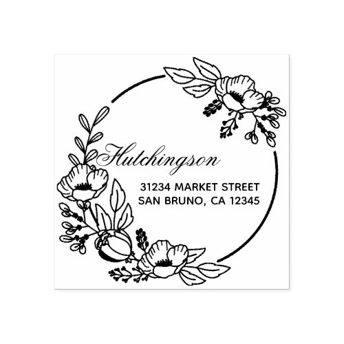 Custom Violet Hand-drawn Wreath Return Address Rubber Stamp Custom Violet Hand_drawn Wreath Return Address Rubber Stamp