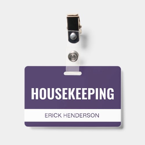 Custom Violet Hotel Housekeeping Employee ID Badge