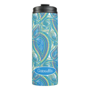 Custom Violet Lime Green Paisley Flowers Art Motif Thermal Tumbler