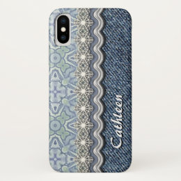 Custom Violet Mint Batik Mosaic Floral Pattern iPhone X Case
