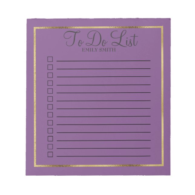 Custom Violet Purple and Gold To Do Notepad (Front)