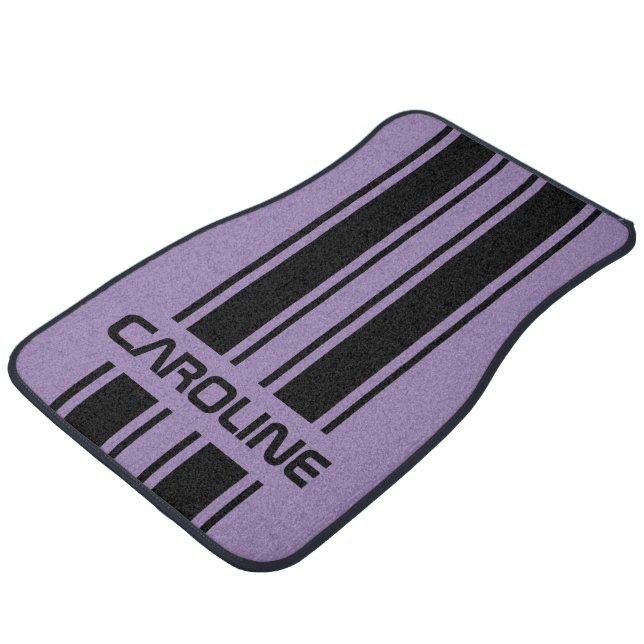 Custom Violet Purple Black Auto Race Sport Stripe Car Floor Mat (Angled)