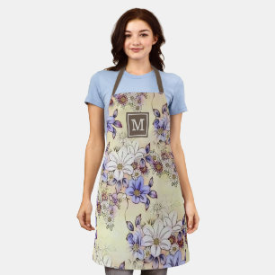 Custom Violet Purple Pink Dark Red Flower Pattern Apron
