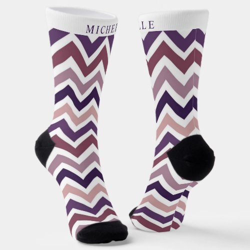 Custom Violet Purple Pink White Chevron Pattern Socks