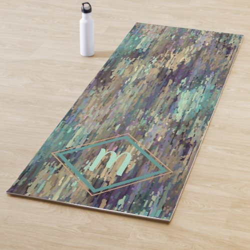 Custom Violet Purple Taupe Teal Stripes Art Yoga Mat