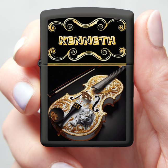 Custom Violin Lighter with Tiger Engraving (In Hand)