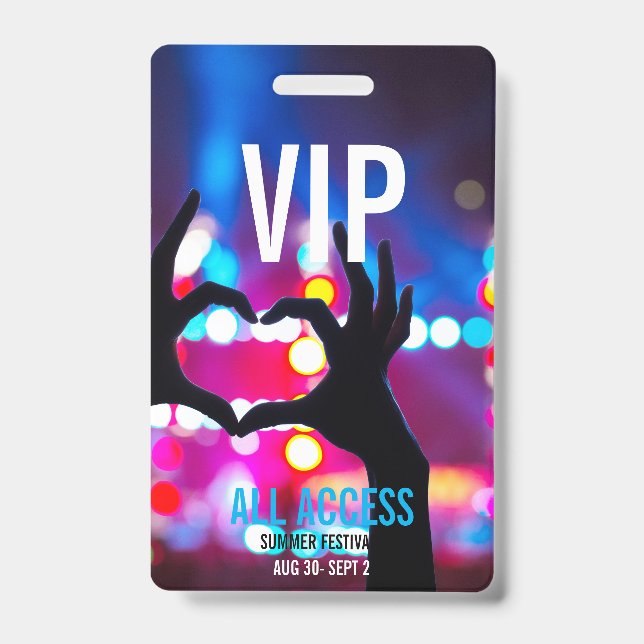 Custom VIP All-Access Concert Event Pass Heart Badge (Front)