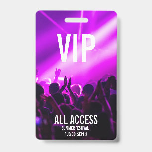 Custom VIP All-Access Concert Event Pass Purple Badge