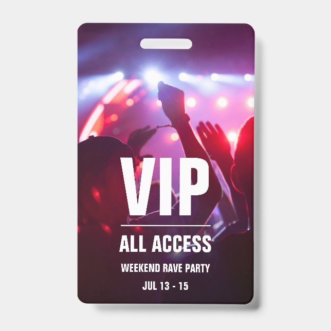 Custom VIP All Access Concert Pass Badge (Front)