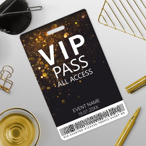 Custom VIP All Access Event Barcode Logo Glitter Badge
