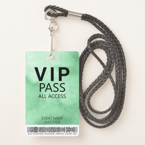 Custom VIP All Access Event Barcode Logo Green Badge