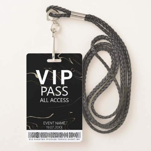 Custom VIP All Access Event Barcode Logo Marbling Badge