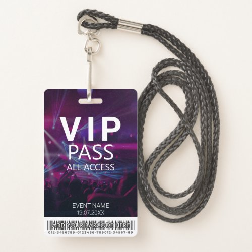 Custom VIP All Access Event Barcode Logo Purple Badge