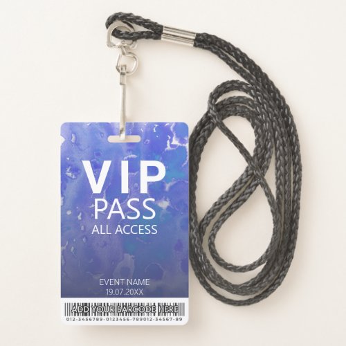 Custom VIP All Access Event Barcode Logo Violet Badge