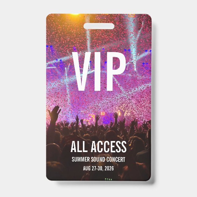 Custom VIP All Access Pass Concert Badge (Front)