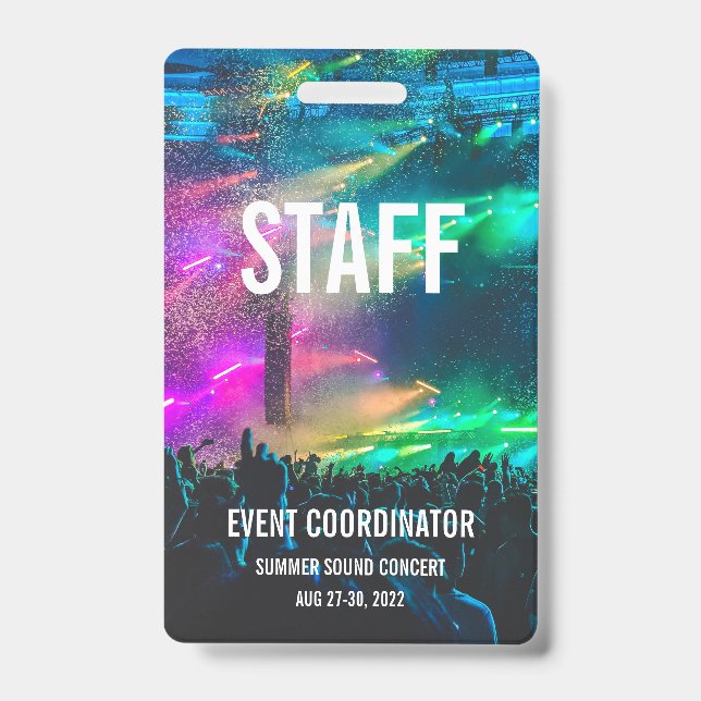 Custom VIP All Access Pass Concert Badge- Staff Badge (Front)